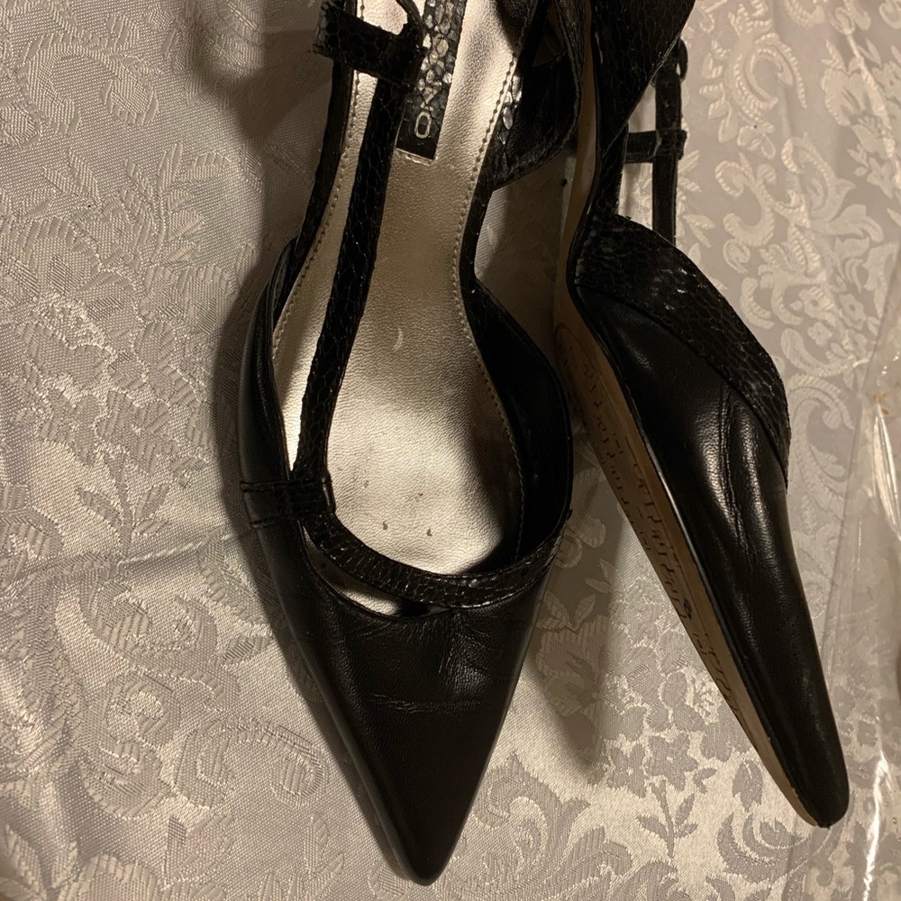 Bandolino Black Leather Slingback Womens Kit-ten Style Strappy Vintage Shoes 8